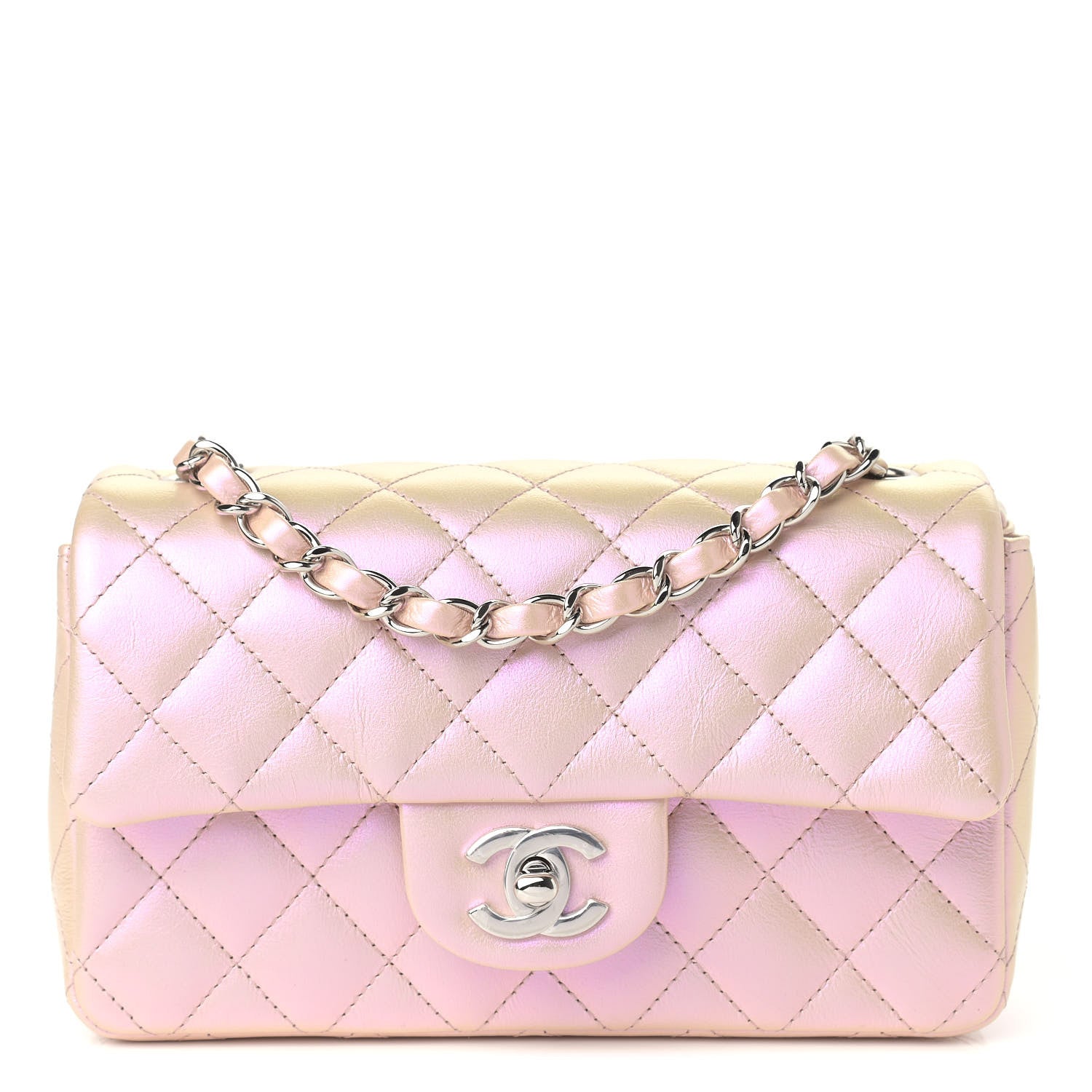 Chanel Iridescent Calfskin Quilted Mini Rectangular Flap Pink 1 of 9