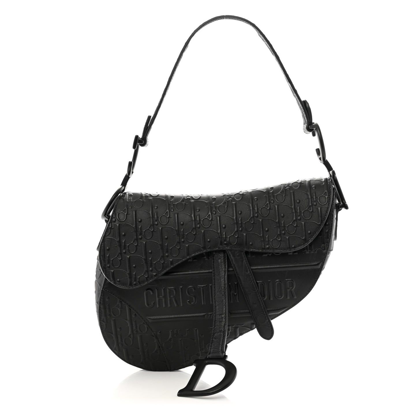 Calfskin Embossed Oblique Saddle Bag Black