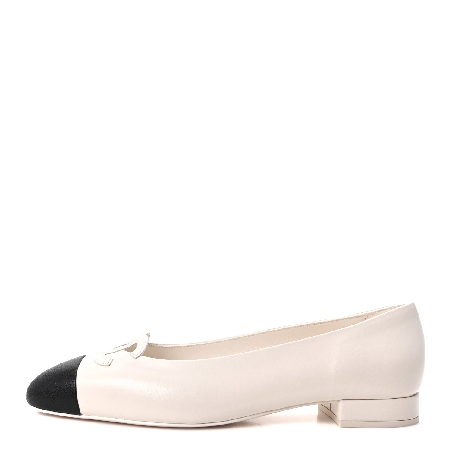 Chanel Goatskin CC Ballet Flats 39.5 White Black 1 of 10