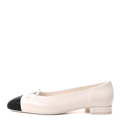 Chanel Goatskin CC Ballet Flats 39.5 White Black 1 of 10