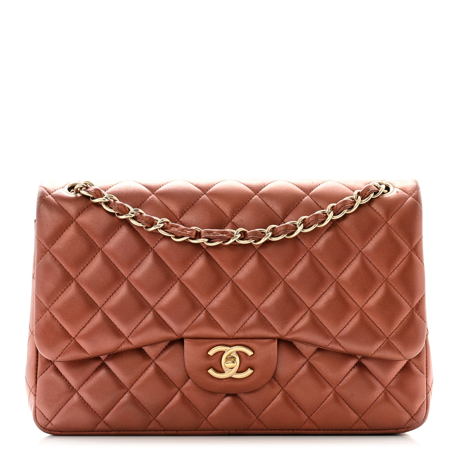 Chanel Metallic Lambskin Quilted Jumbo Double Flap Copper 1 of 13