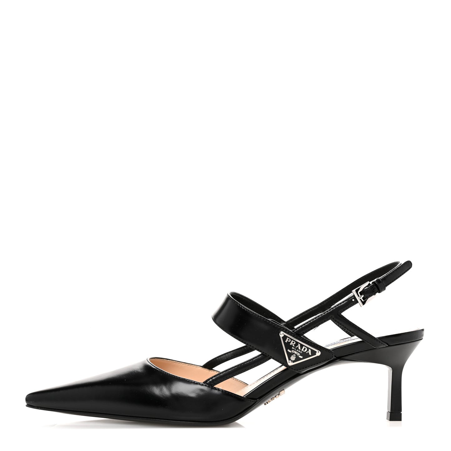 Spazzolato Metal Triangle Logo 55mm Slingback Pumps 39.5 Black