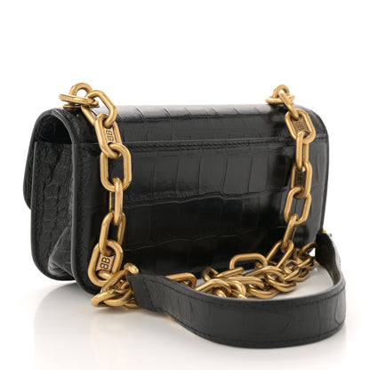 Balenciaga Extra Supple Calfskin Crocodile Embossed Gossip Chain Bag XS Black 3 of 10