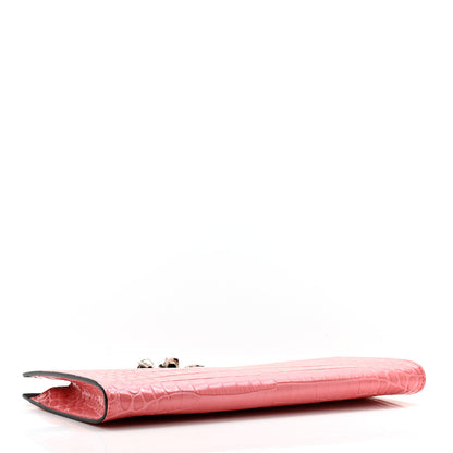 Alexander McQueen Calfskin Crocodile Embossed Knuckle Flat Clutch Coral 4 of 9