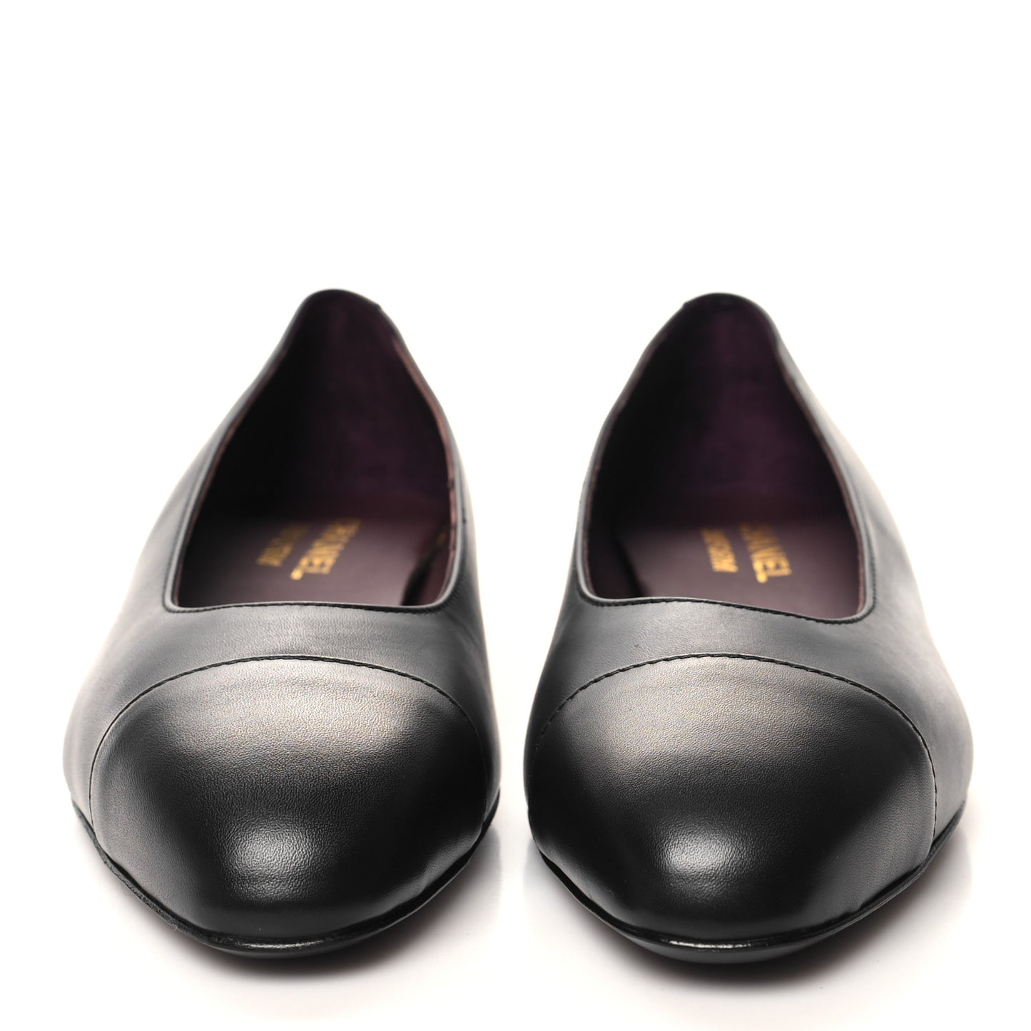Lambskin Cap Toe Ballerina Flats 38 Black