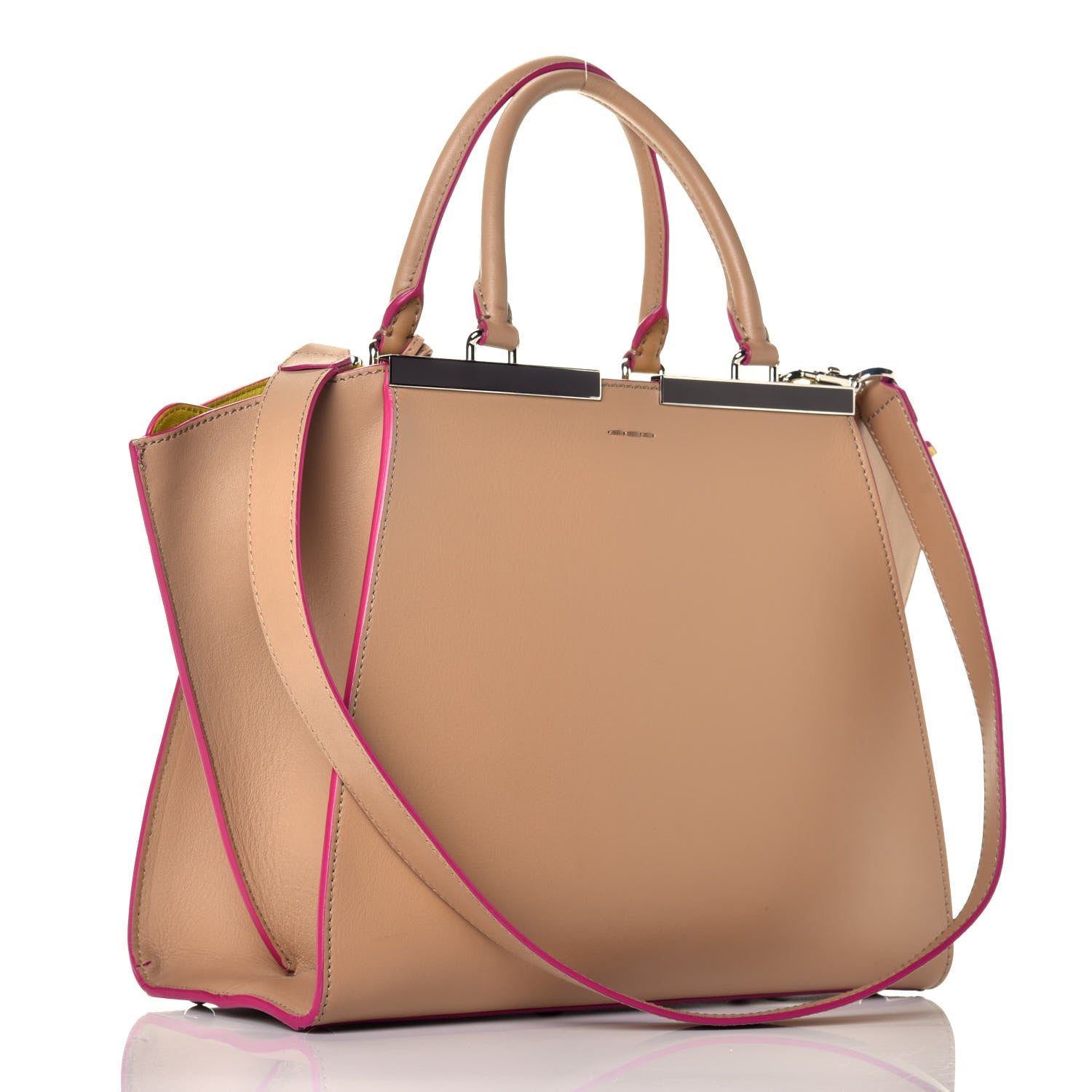 Fendi Vitello Dolce Shiny Nappa Petite 3Jours Tote Cuoio Lime 4 of 10