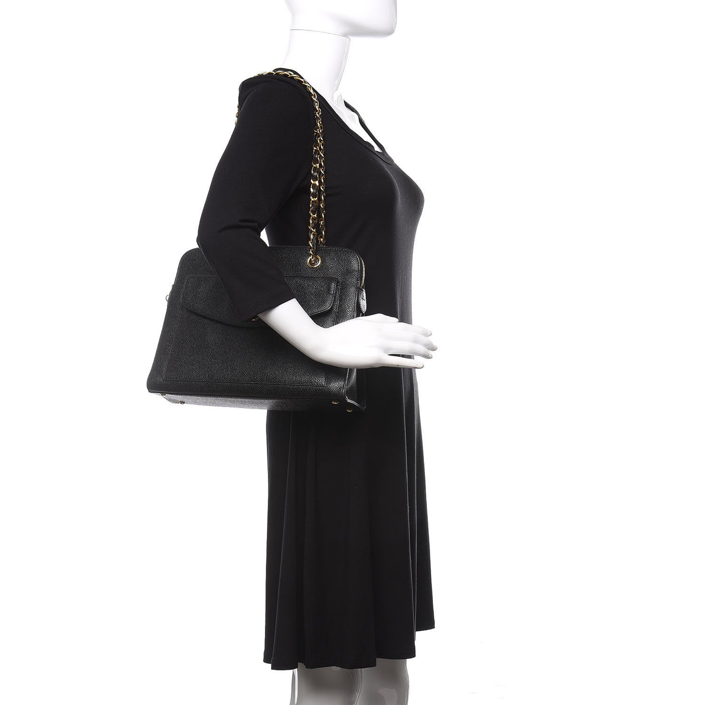 Caviar Flap Shoulder Bag Black