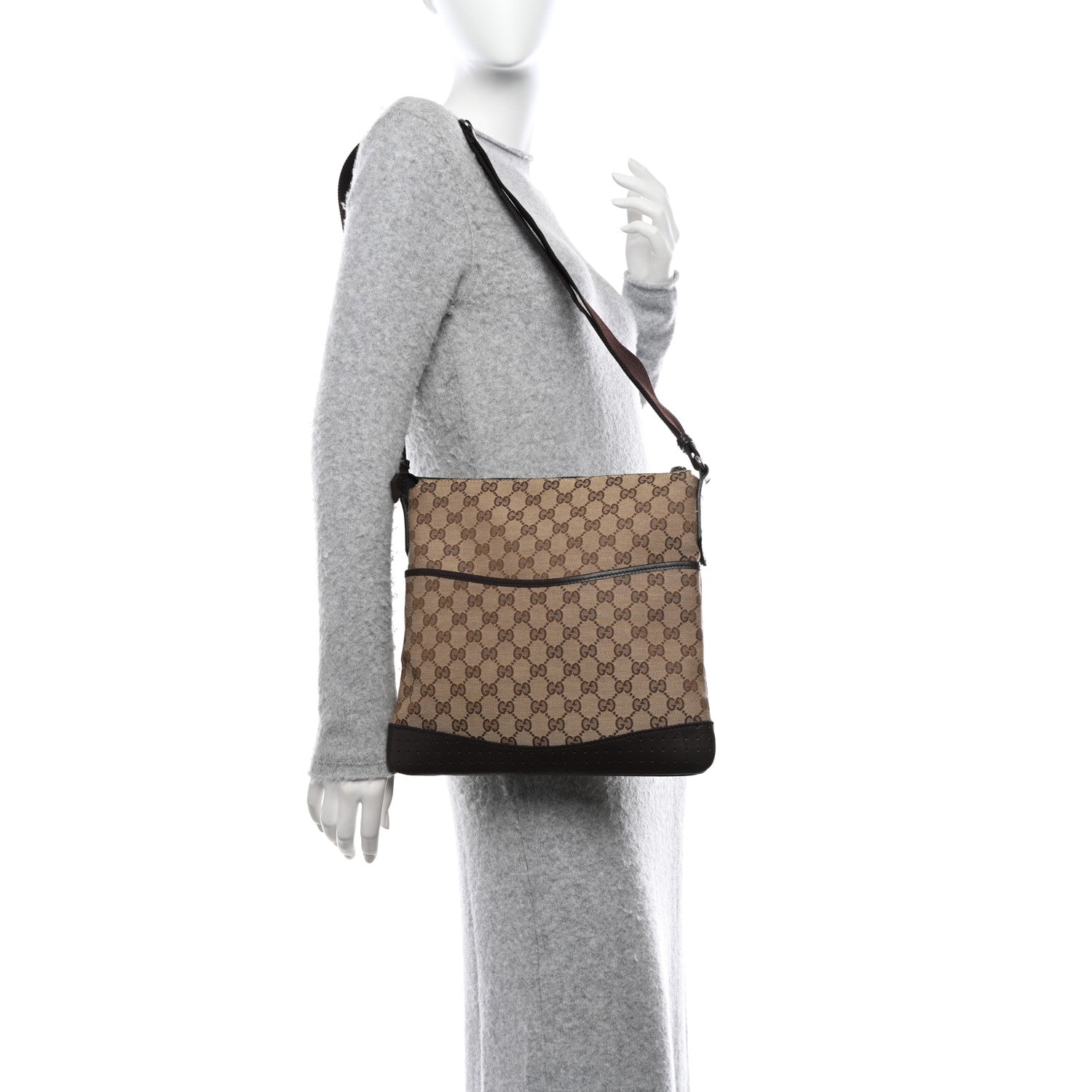 Gucci Monogram Calfskin Perforated Medium Flat Messenger Bag Dark Brown 2 of 10