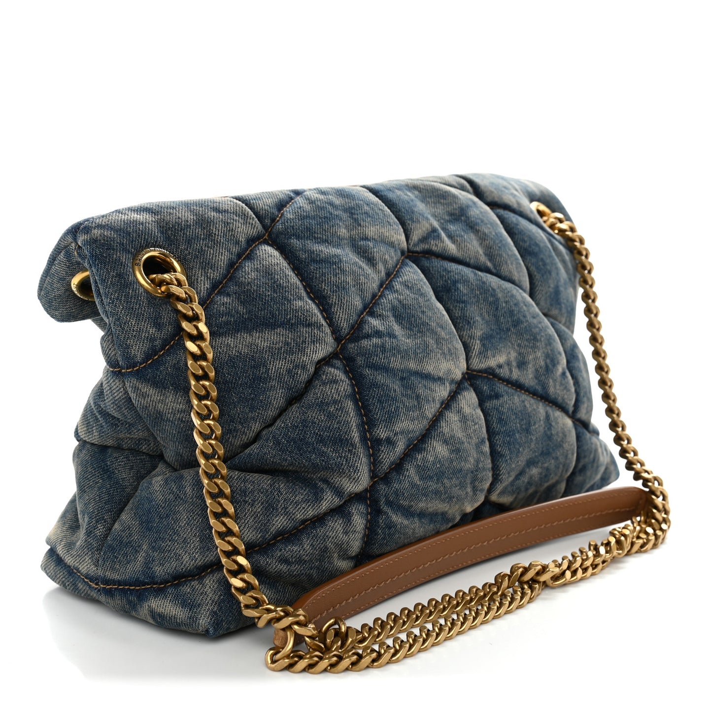 Denim Quilted Small Loulou Puffer Monogram Chain Satchel Blue Cinnamon
