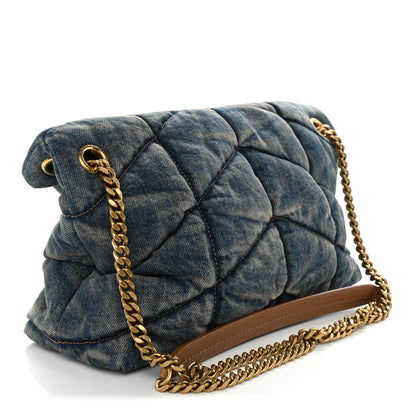 Saint Laurent Denim Quilted Small Loulou Puffer Monogram Chain Satchel Blue Cinnamon 3 of 10