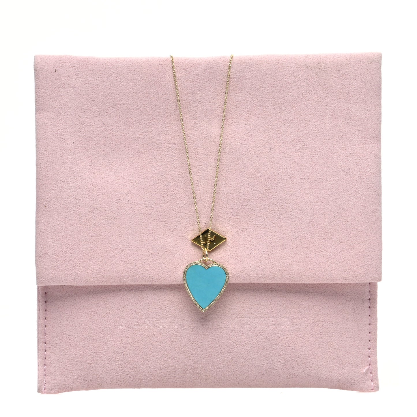 18K Yellow Gold Diamond Turquoise Heart Pendant Necklace