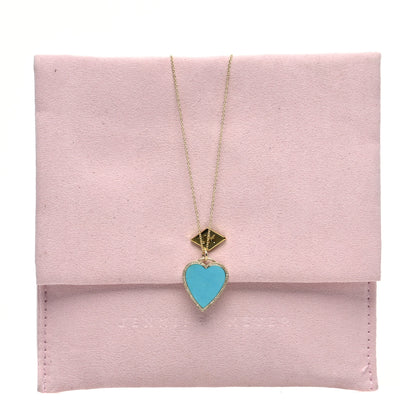 Jennifer Meyer 18K Yellow Gold Diamond Turquoise Heart Pendant Necklace 7 of 7