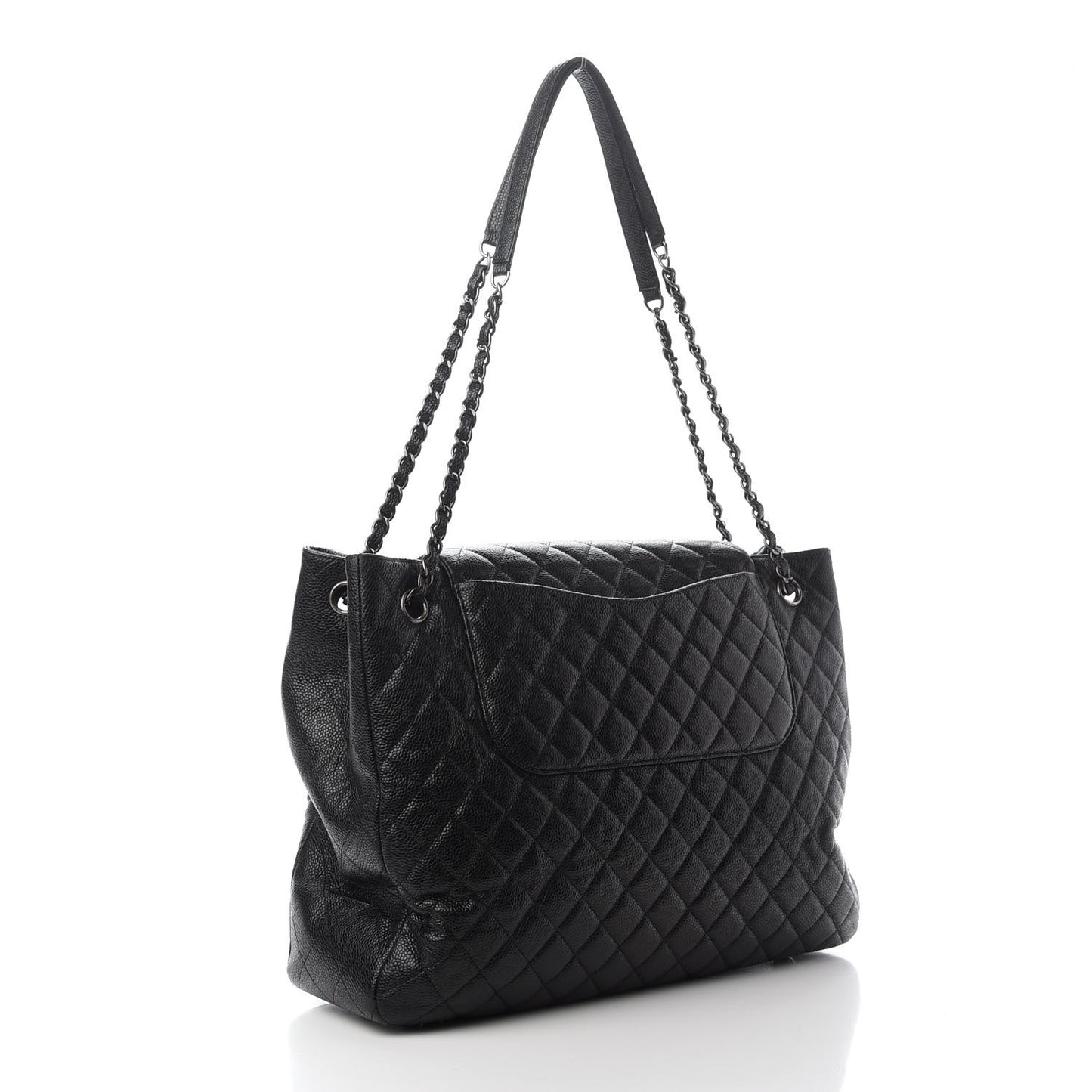 Caviar Quilted Flap Tote Black