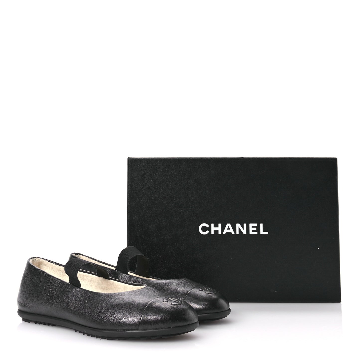 Lambskin Cap Toe CC Mary Jane Flats 36.5 Black