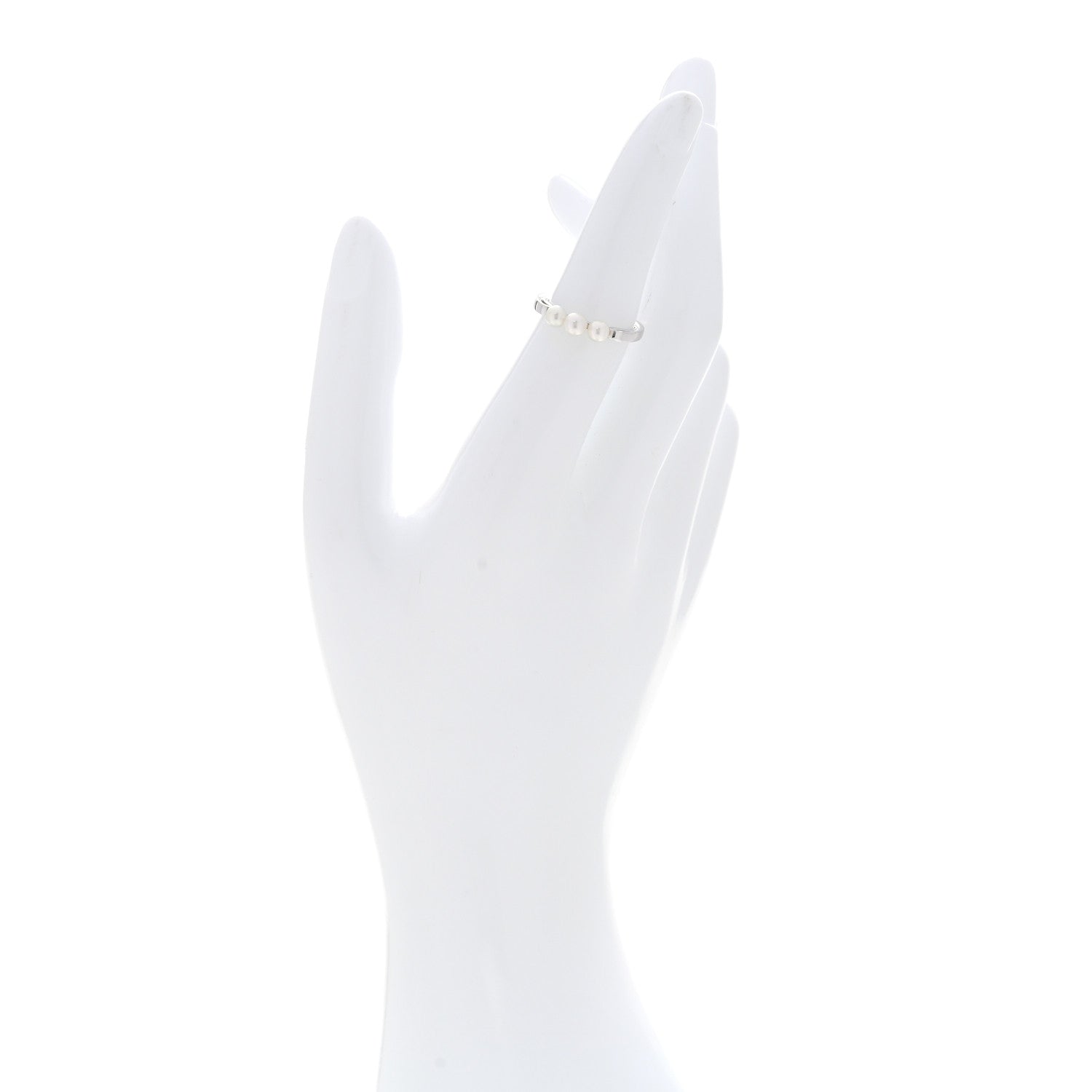 Mikimoto 18K White Gold Akoya Cultured Pearl Three Pearl Ring 50 5.5 2 of 4