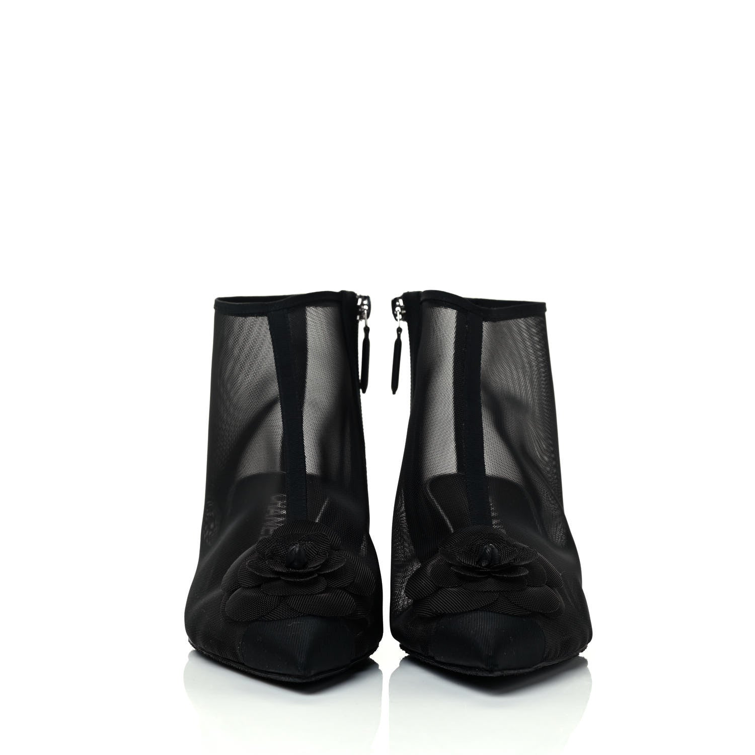 Chanel Mesh Grosgrain Camellia Short Boots 39.5 Black 2 of 8