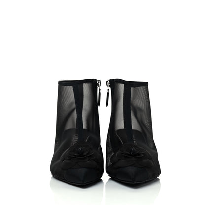 Chanel Mesh Grosgrain Camellia Short Boots 39.5 Black 2 of 8