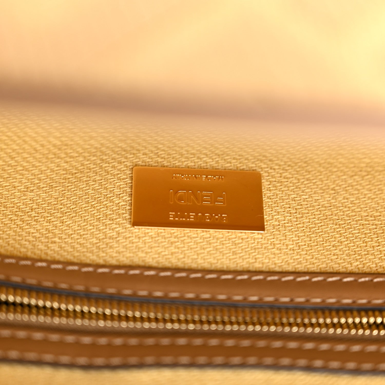 Fendi Raffia Vitello King Lucido FF Embroidered Baguette Grano Sand 6 of 11