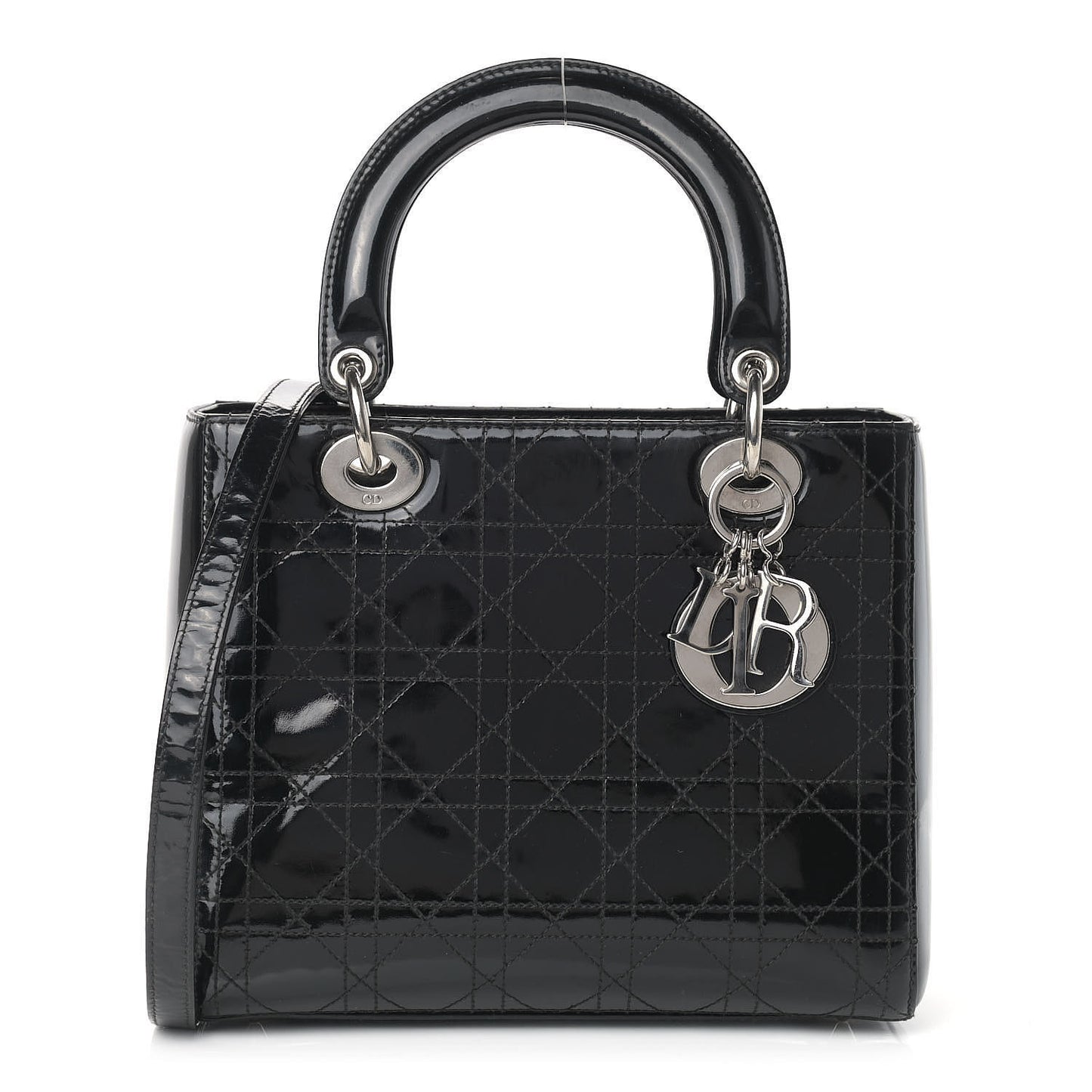 Patent Cannage Stitched Medium Lady Dior Black