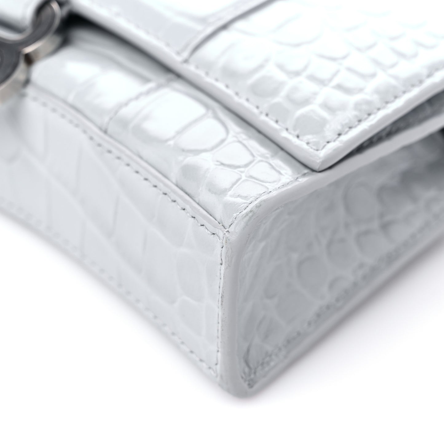 Shiny Calfskin Crocodile Embossed Hourglass Chain Bag Ash Blue
