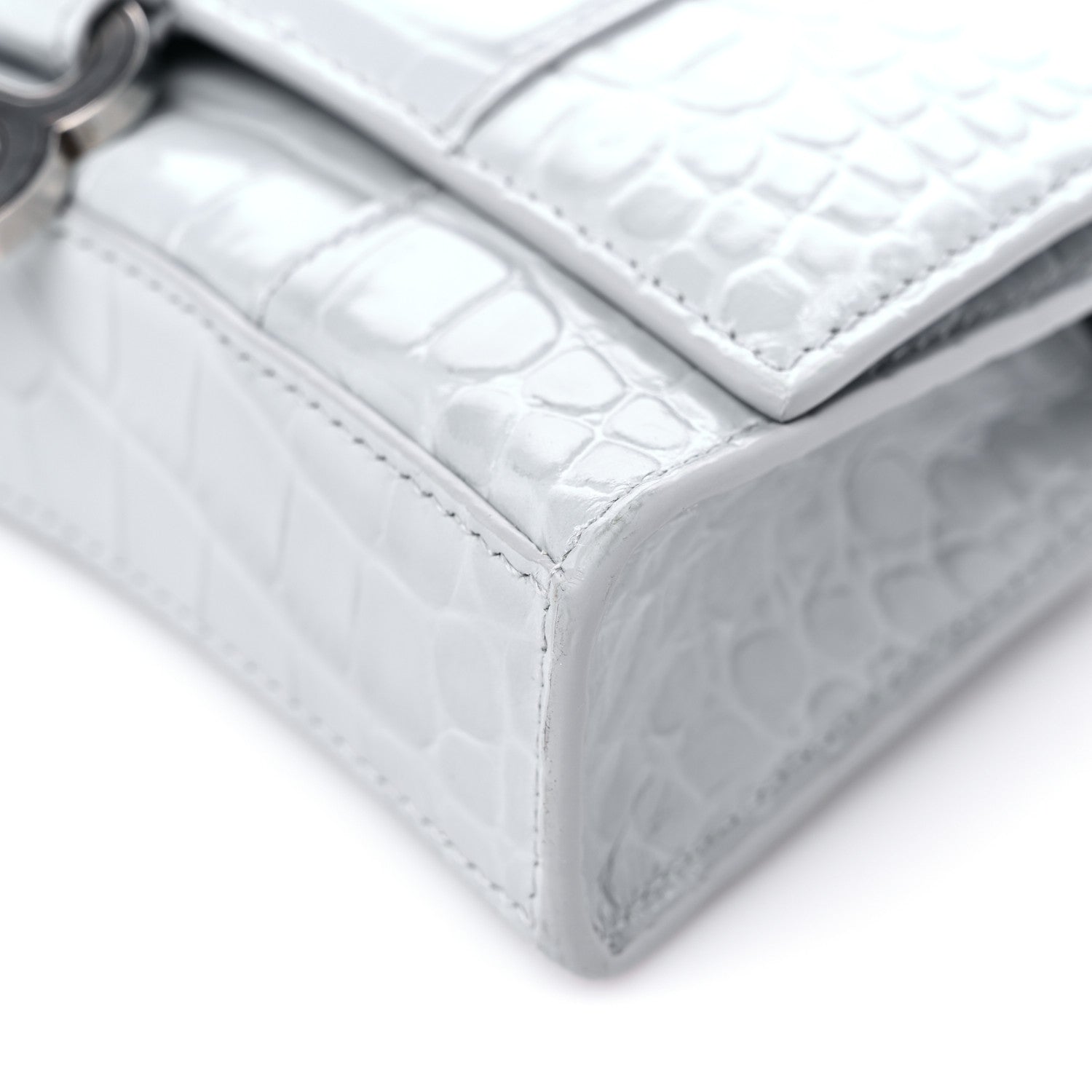 Balenciaga Shiny Calfskin Crocodile Embossed Hourglass Chain Bag Ash Blue 8 of 10