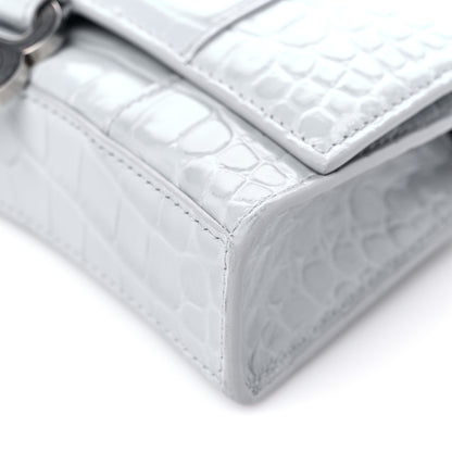 Balenciaga Shiny Calfskin Crocodile Embossed Hourglass Chain Bag Ash Blue 8 of 10