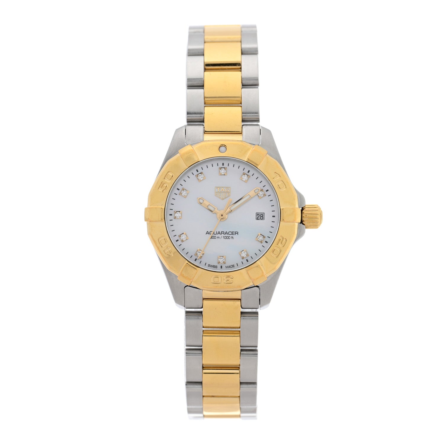 Tag Heuer Stainless Steel 18K Yellow Gold Diamond Mother of Pearl 27mm Aquaracer Lady Quartz Watch WBD1422 1 of 5