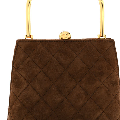 Chanel Suede Quilted Kisslock Top Handle Clutch Brown 9 of 11