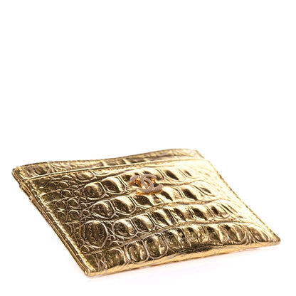Chanel Metallic Calfskin Crocodile Embossed Cocodile Card Holder Gold 4 of 9