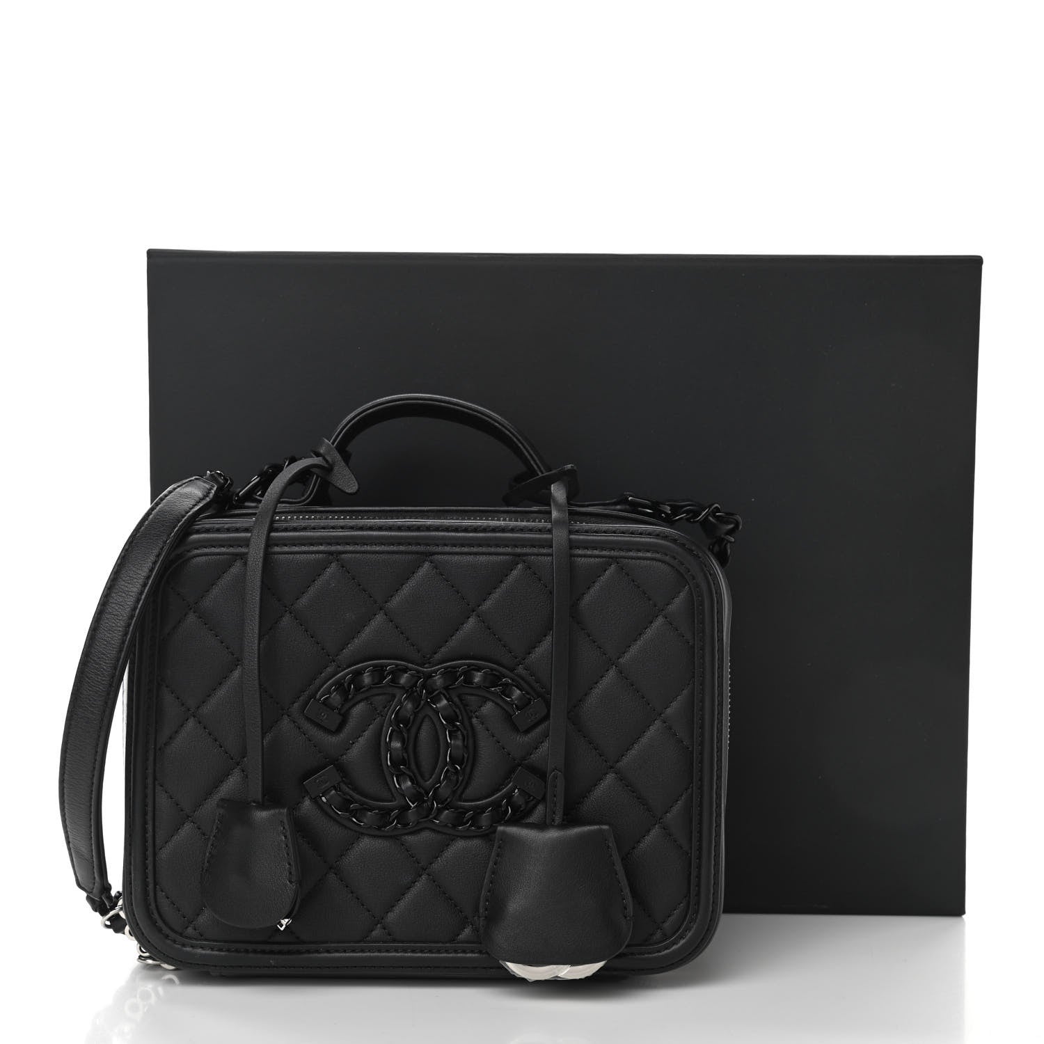 Chanel Lambskin Quilted Medium CC Filigree Vanity Case Black 11 of 11