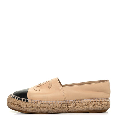 Chanel Lambskin CC Espadrilles 36 Beige Black 1 of 17