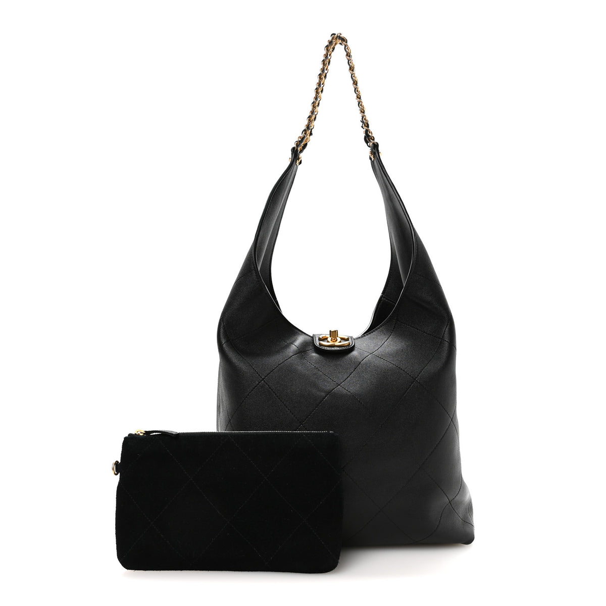 Chanel Shiny Lambskin Quilted Large Hobo Black 2 of 11