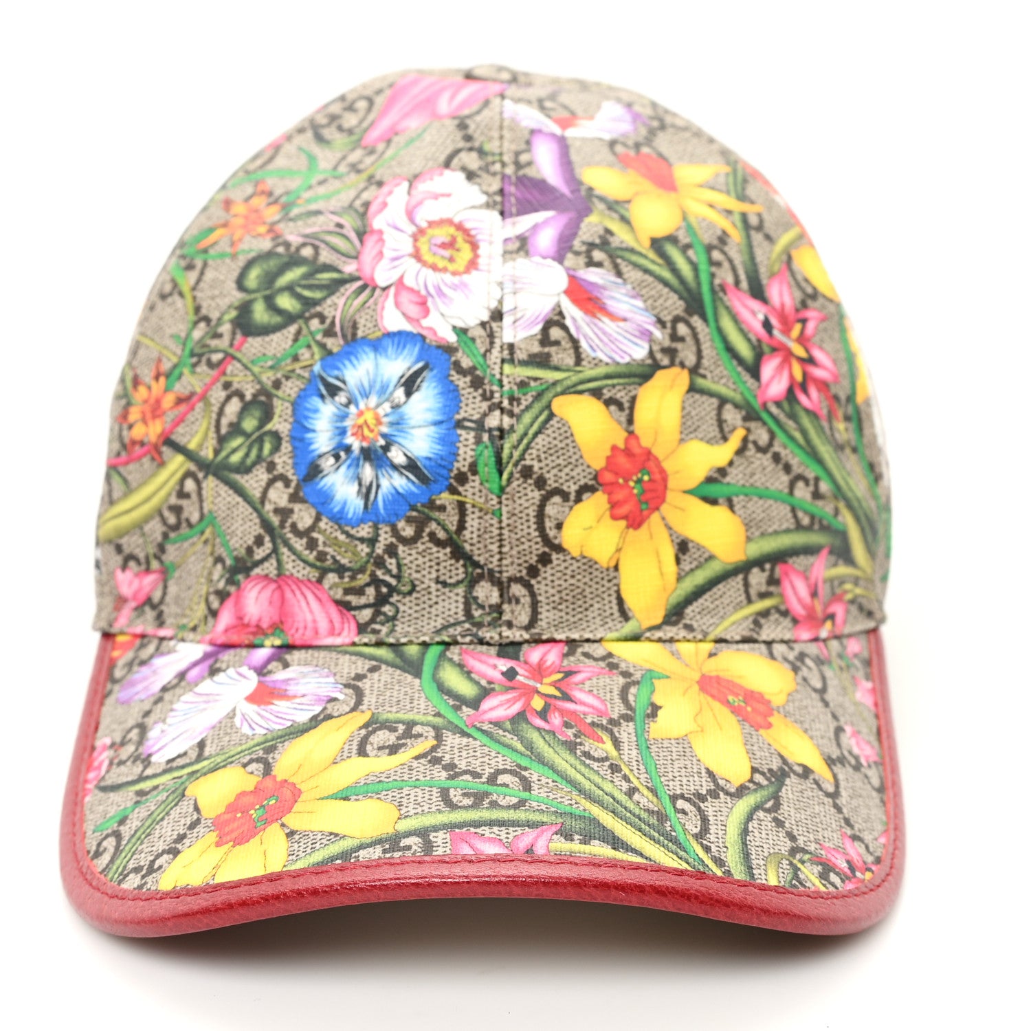 Gucci GG Supreme Flora Claudia Baseball Hat 57 M  Red 3 of 10