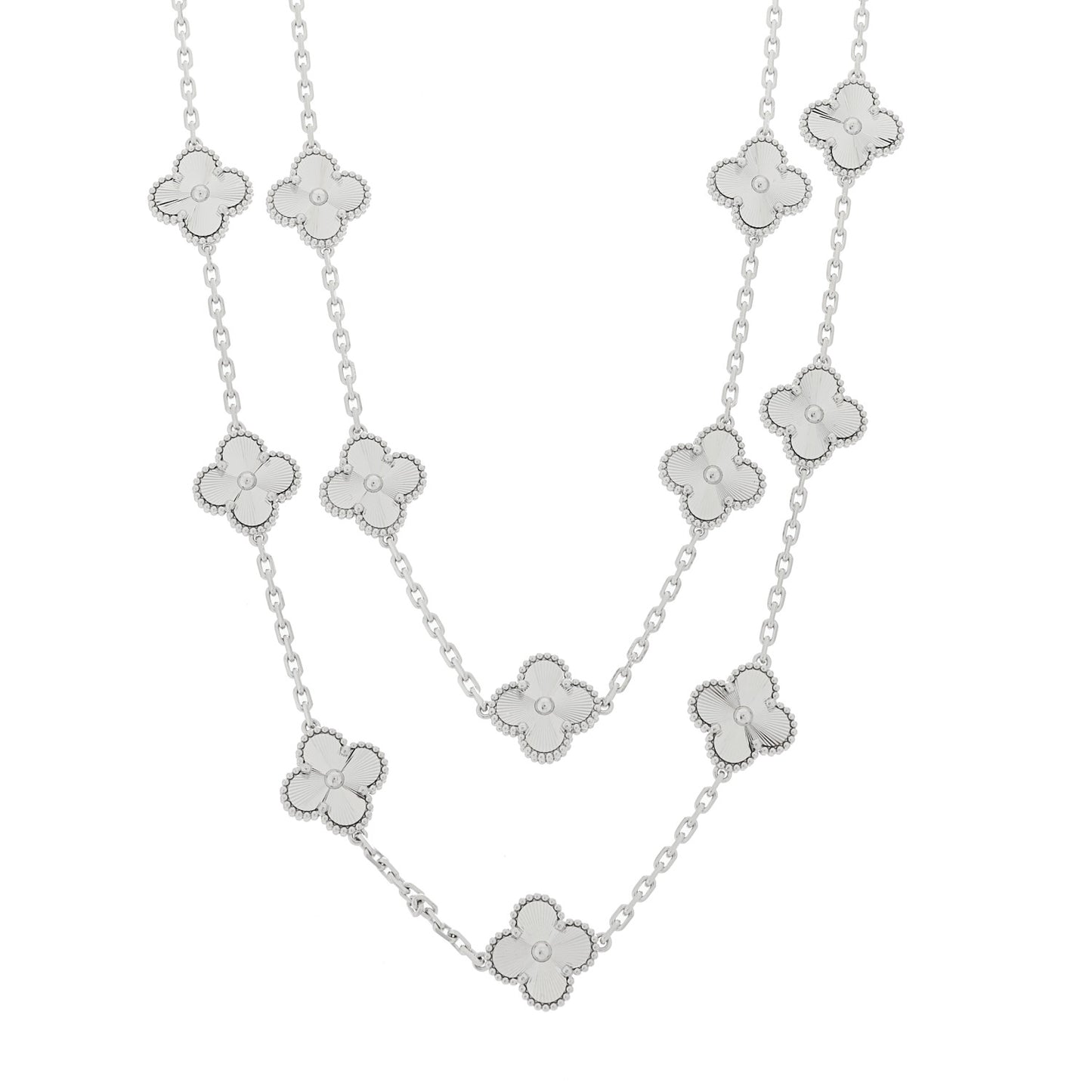 18K White Gold 20 Motifs Guilloche Vintage Alhambra Necklace
