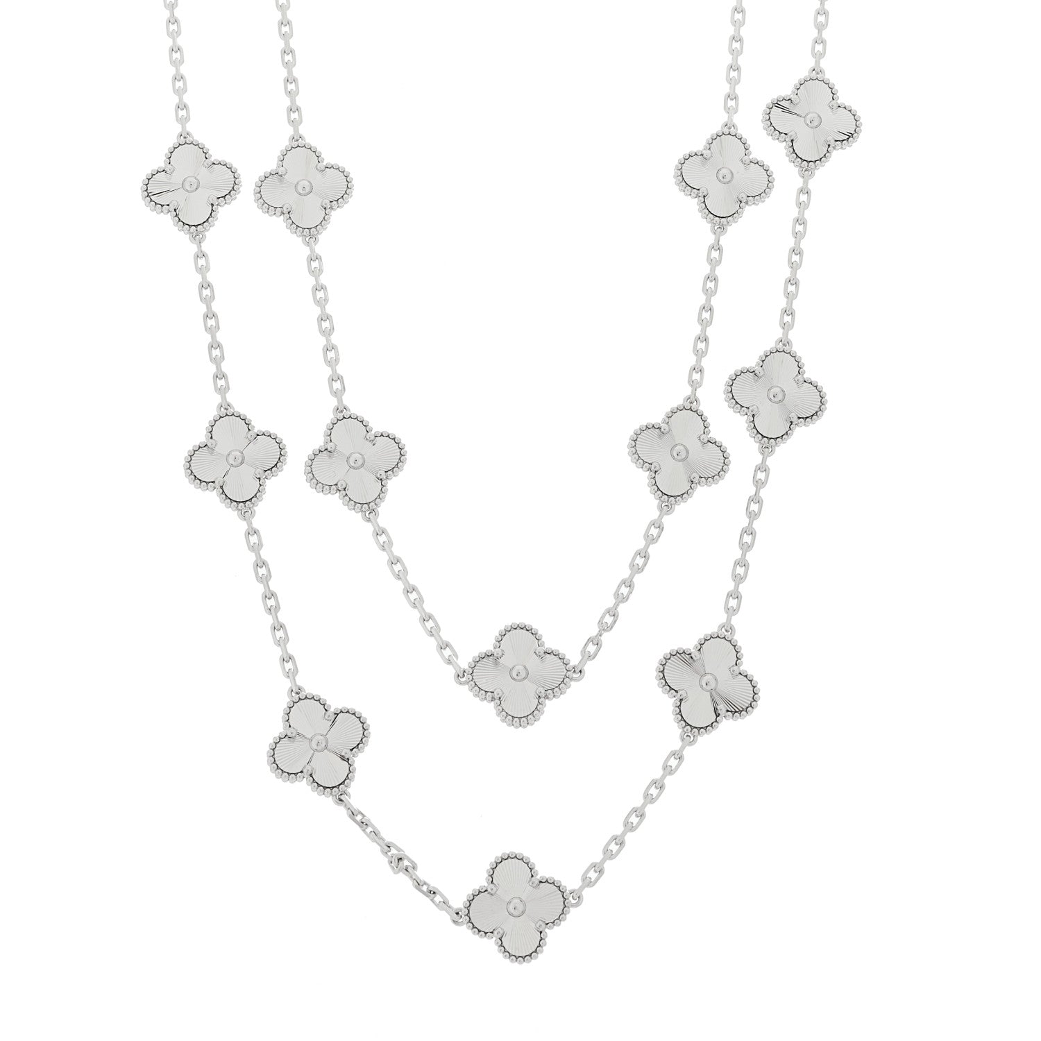 Van Cleef & Arpels 18K White Gold 20 Motifs Guilloche Vintage Alhambra Necklace 1 of 7