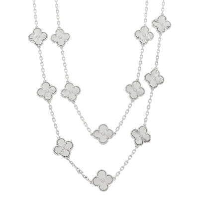 Van Cleef & Arpels 18K White Gold 20 Motifs Guilloche Vintage Alhambra Necklace 1 of 7