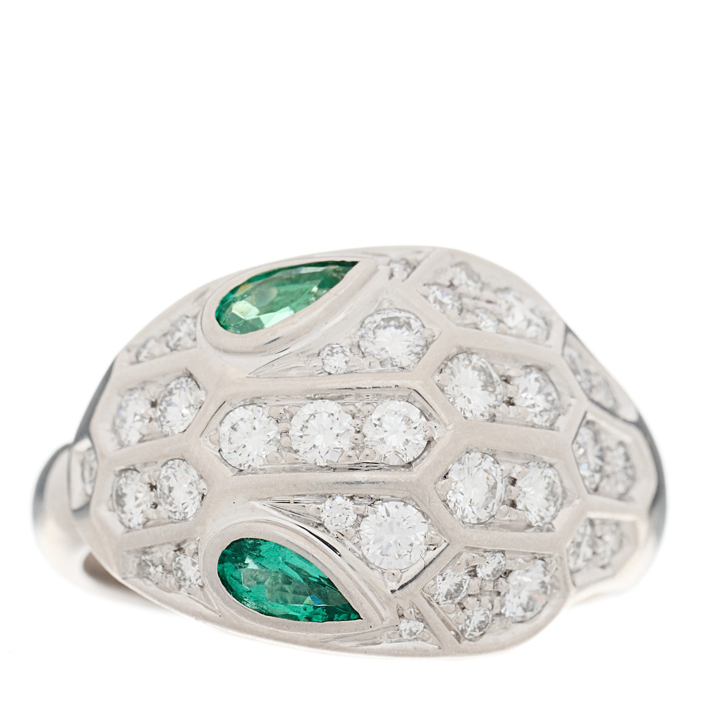 Bulgari 18K White Gold Diamond Emerald Serpenti Seduttori Ring 52 6 4 of 5