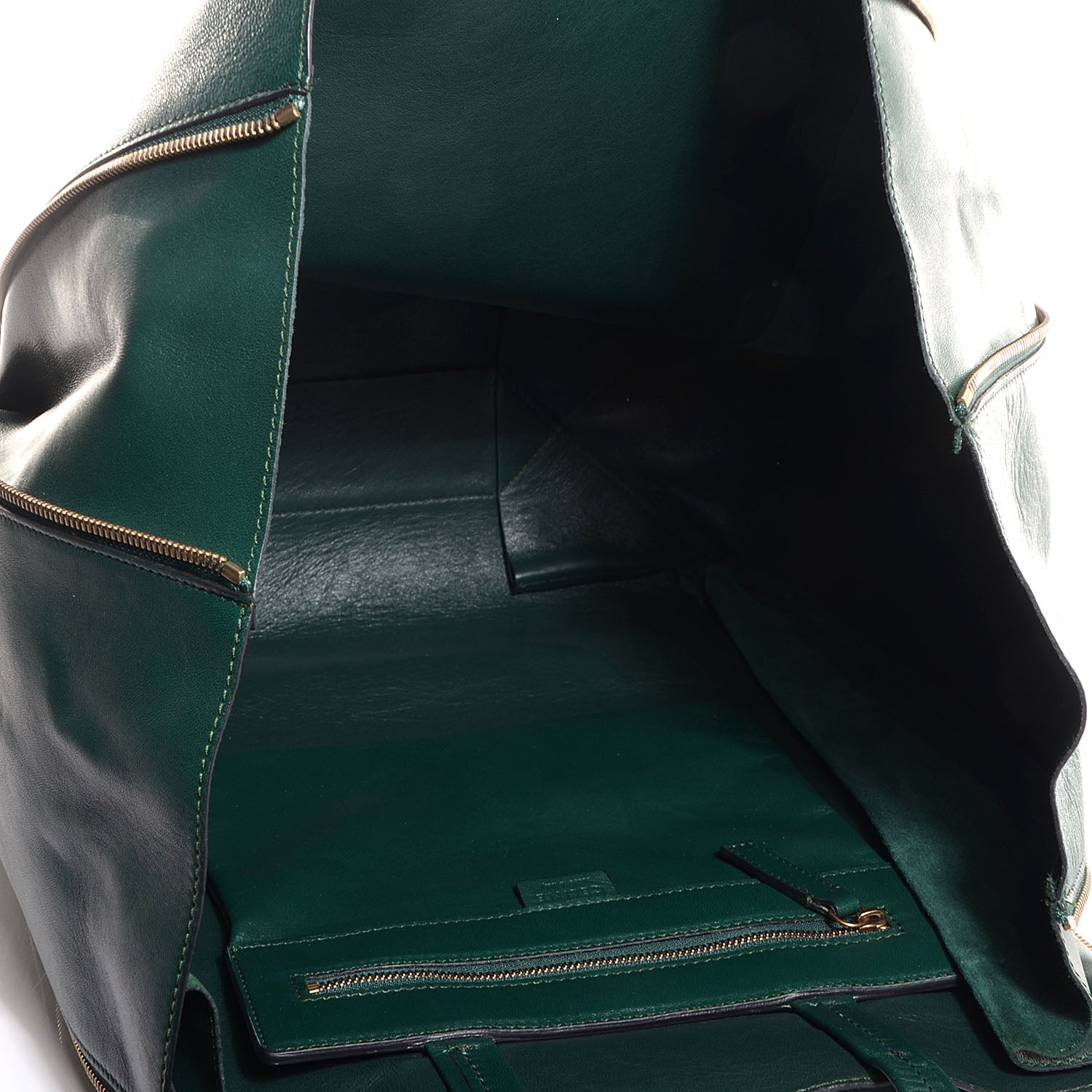 Celine Lambskin Vertical Zip Gusset Cabas Forest 5 of 9