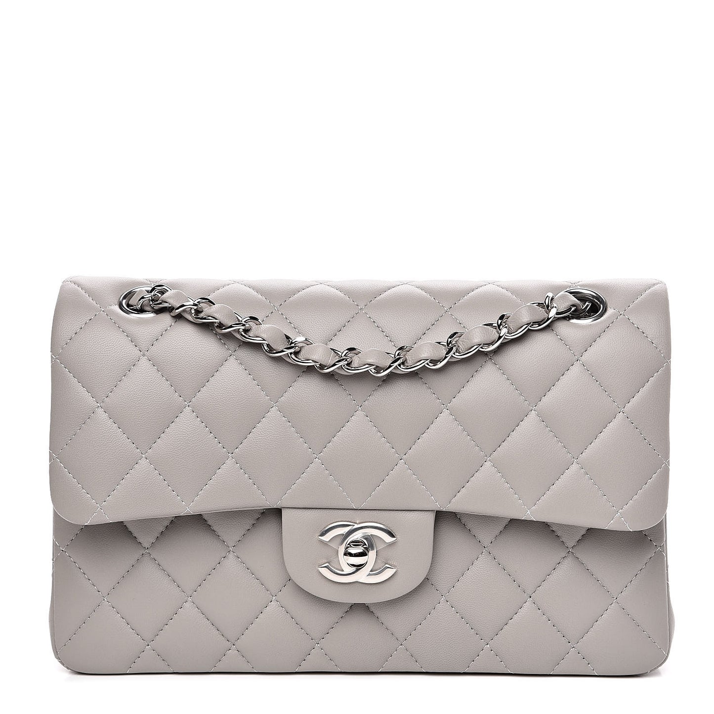 Lambskin Quilted Small Double Flap Grey