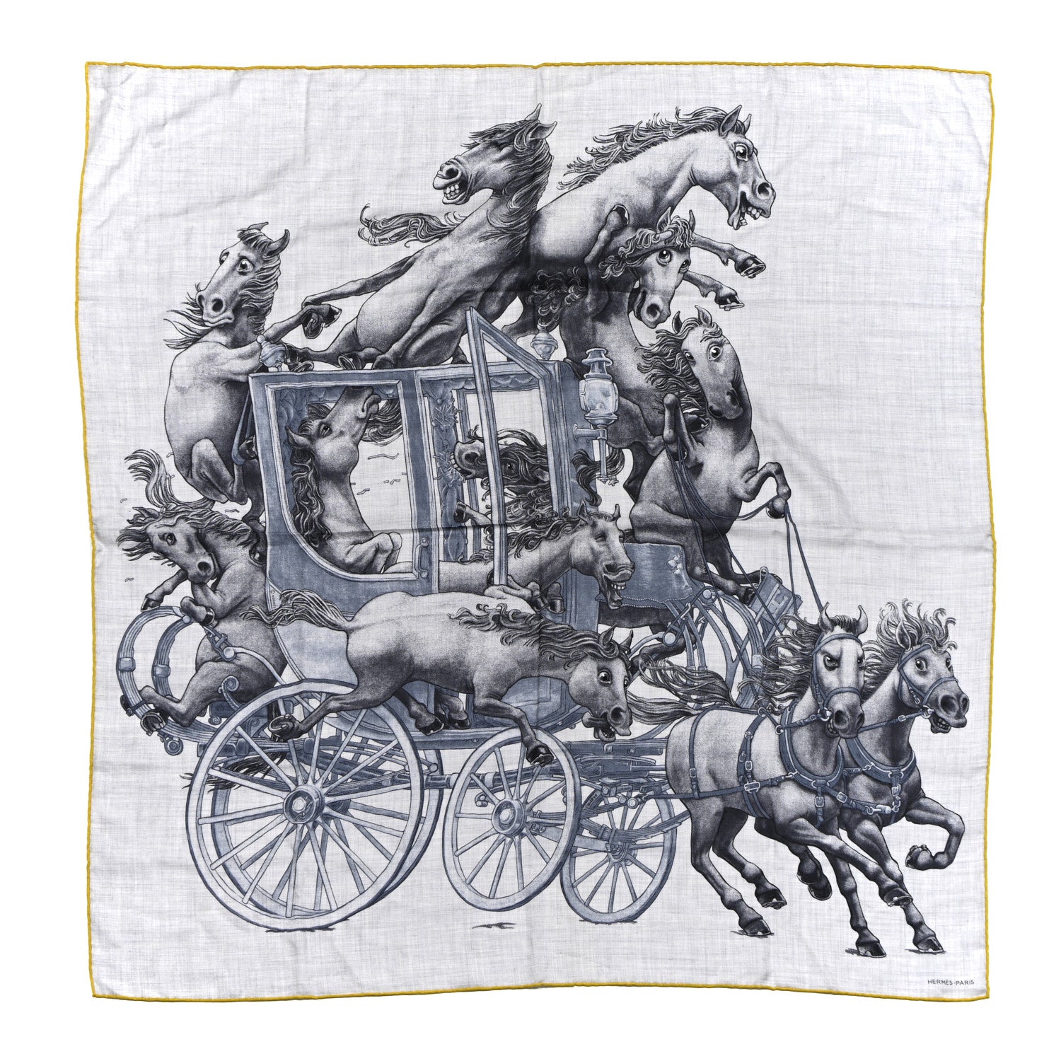 Hermes Cashmere Silk Grand Carrosse Royal Scarf 100 Gris Chine Gris Jaune 1 of 5