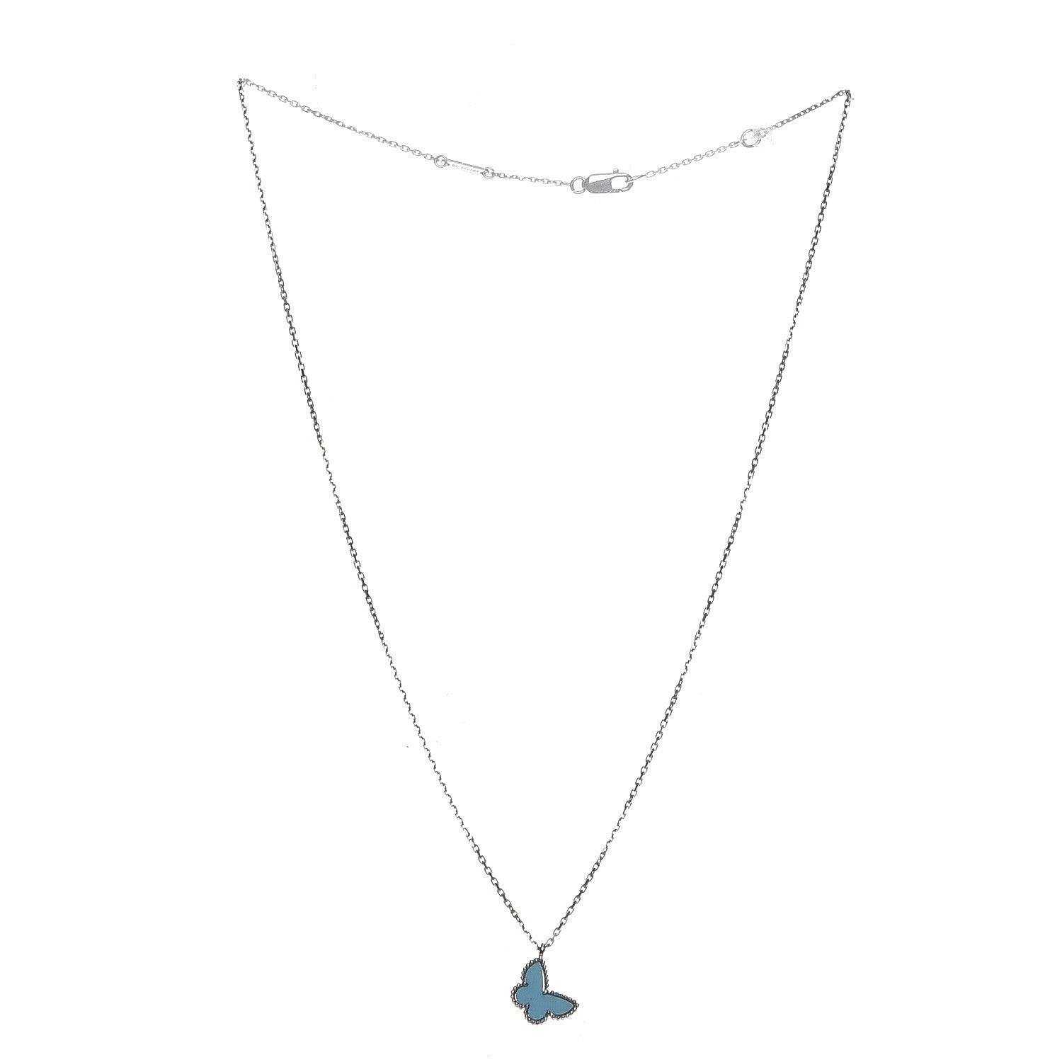 Van Cleef & Arpels 18K White Gold Turquoise Sweet Alhambra Butterfly Pendant Necklace 3 of 7