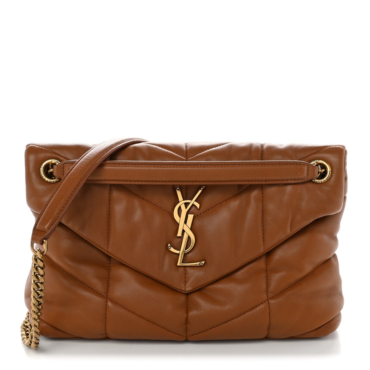 Lambskin Quilted Small Loulou Puffer Monogram Chain Satchel Dark Honey