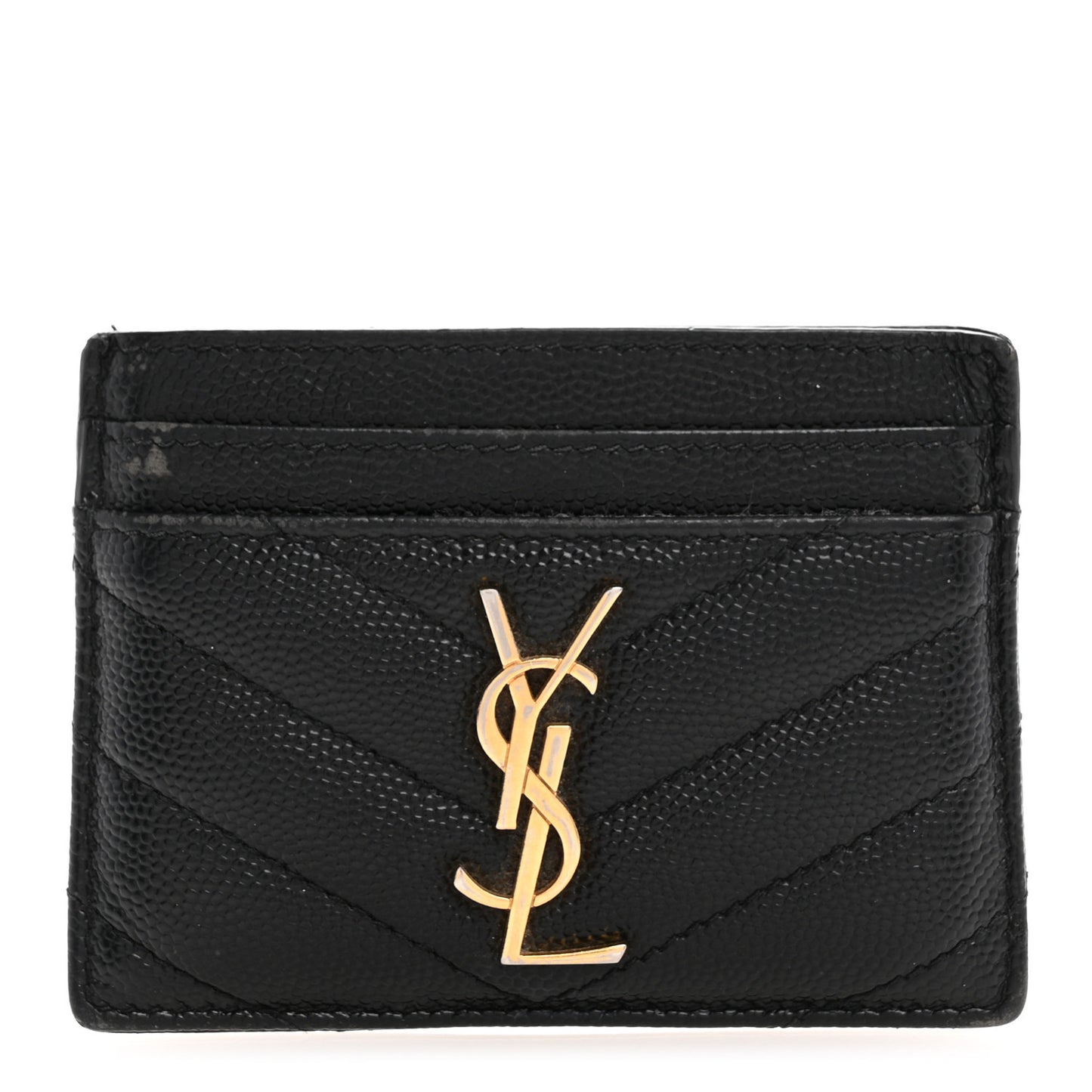 Grain De Poudre Matelasse Chevron Monogram Credit Card Case Black