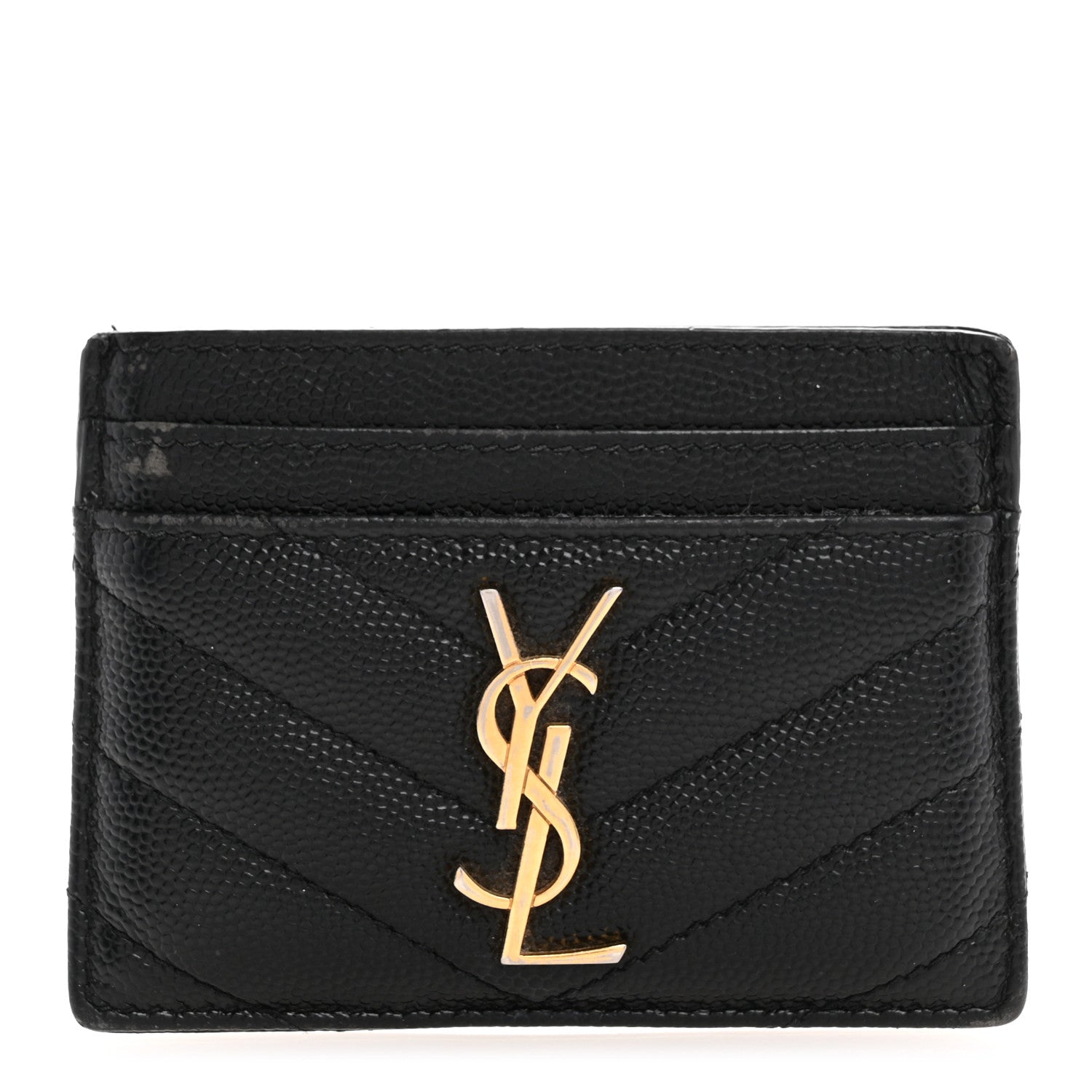 Saint Laurent Grain De Poudre Matelasse Chevron Monogram Credit Card Case Black 1 of 10