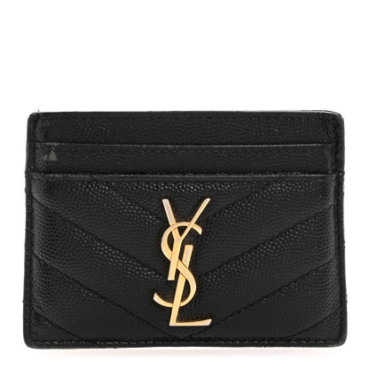 Saint Laurent Grain De Poudre Matelasse Chevron Monogram Credit Card Case Black 1 of 10