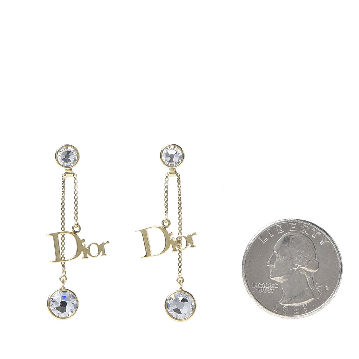Crystal Dior Dangle Chain Earrings Gold
