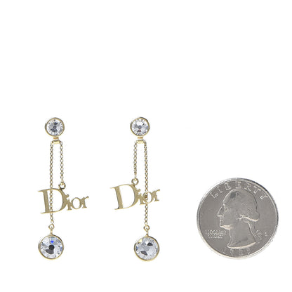 Christian Dior Crystal Dior Dangle Chain Earrings Gold 2 of 3