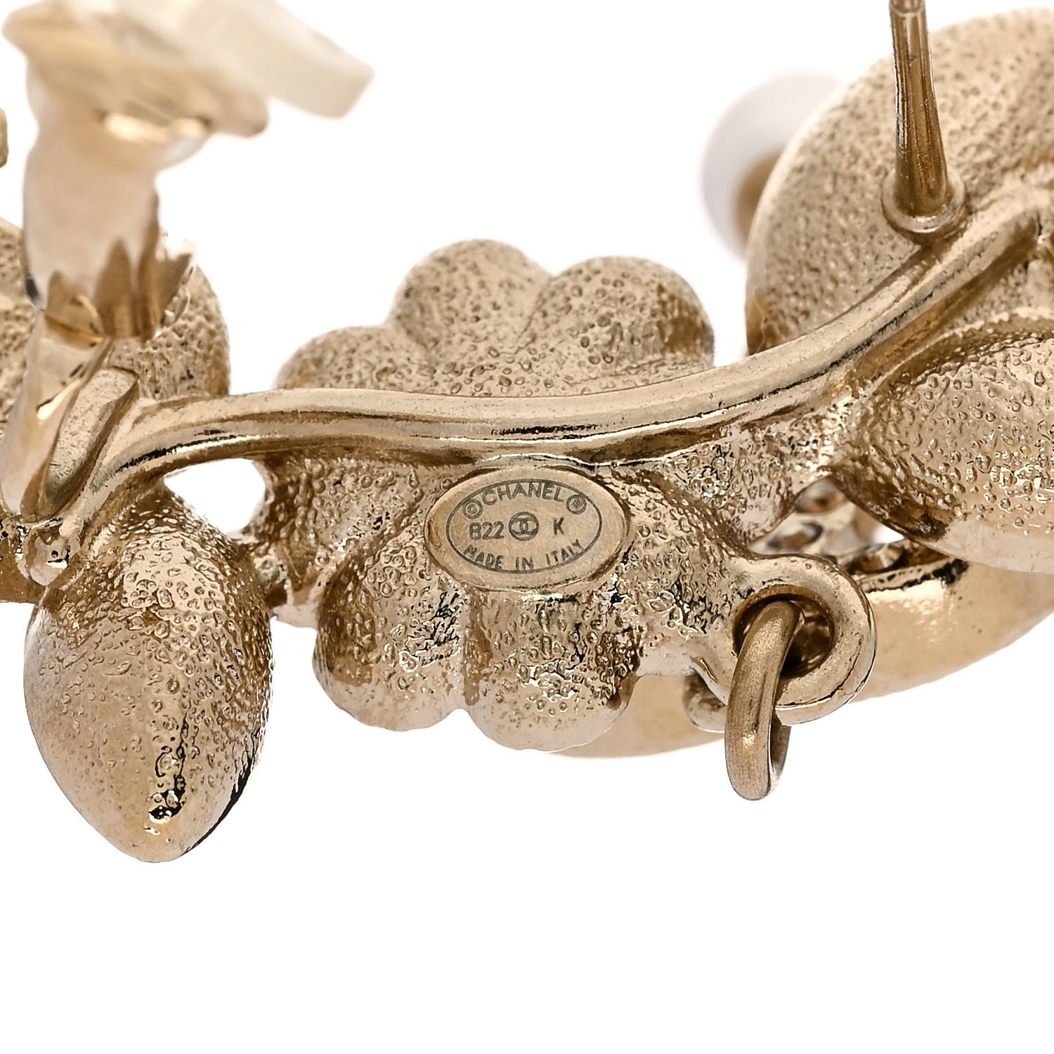 Chanel Pearl Crystal CC Flower Cluster Drop Earrings Gold Light Brown Pearly White 4 of 5