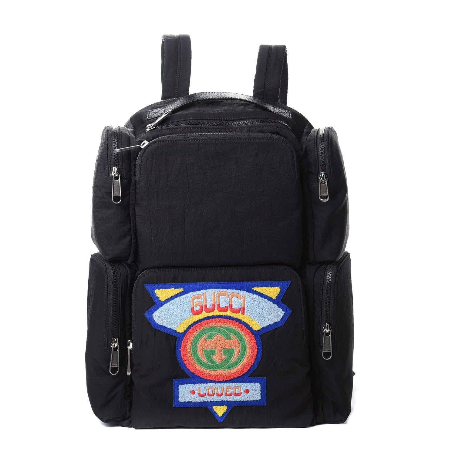 Gucci Nylon Twill 80s Logo Patch Backpack Black 1 of 9