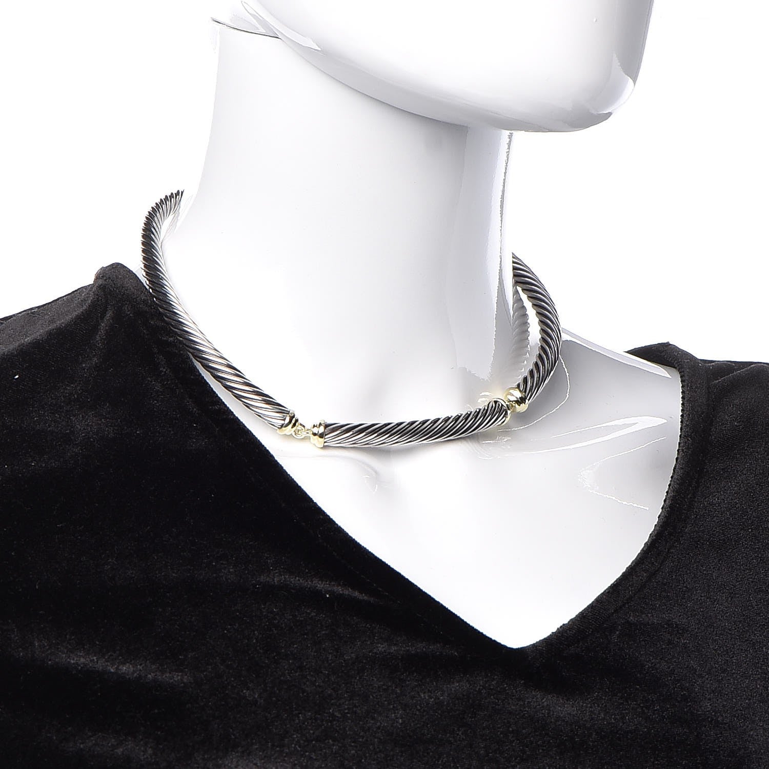 David Yurman Sterling Silver 14K Gold Cable Choker 7mm Necklace 2 of 11